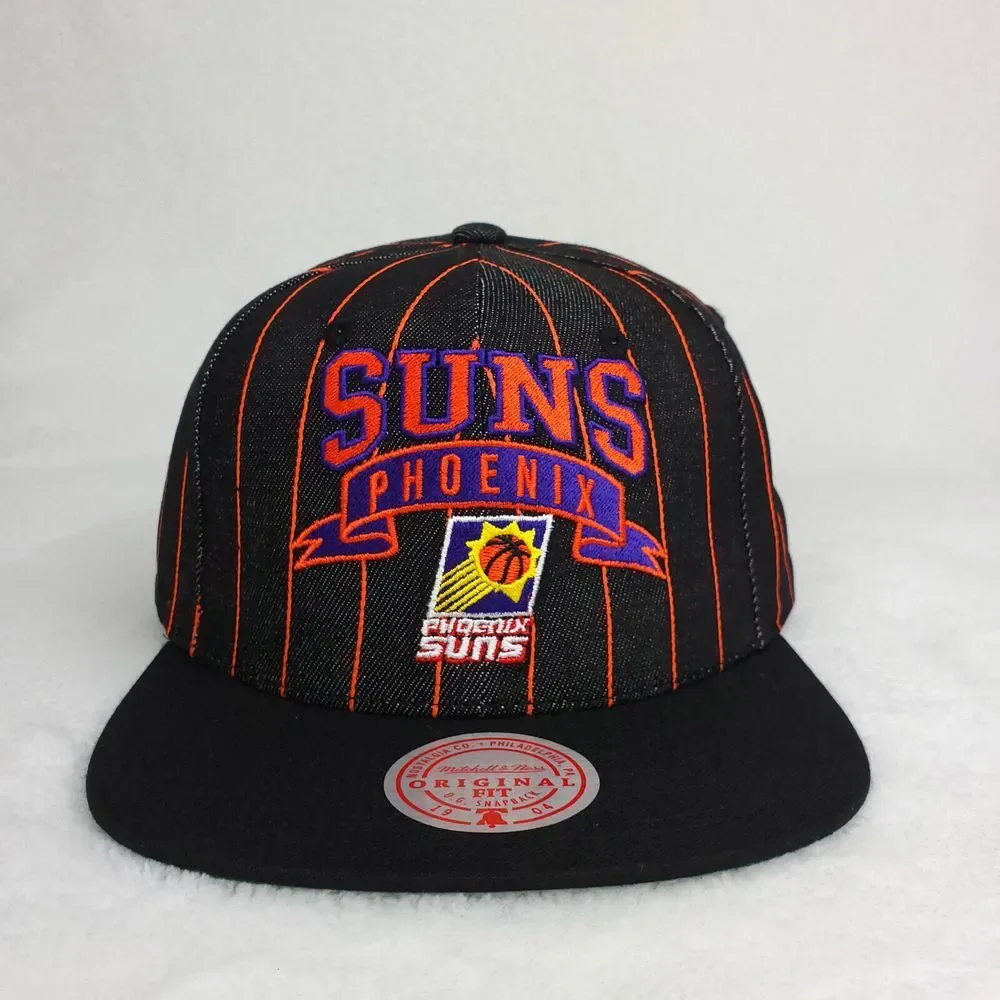 Phoenix Suns Mitchell & Ness NBA Snapback Hat Cap Black Denim Pinstripe NWT‎